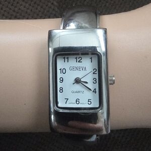 Geneva Silver Watch with White Dial
